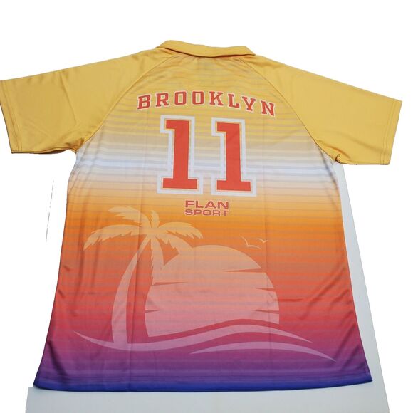 FLAN LABS Caramel Sunset Soccer Jersey Mens L Short Sleeve Graphic Print NWOT - Picture 2 of 11